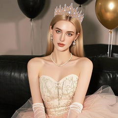 FORSEVEN tiara worn in hair showing secure fit and photo-ready look