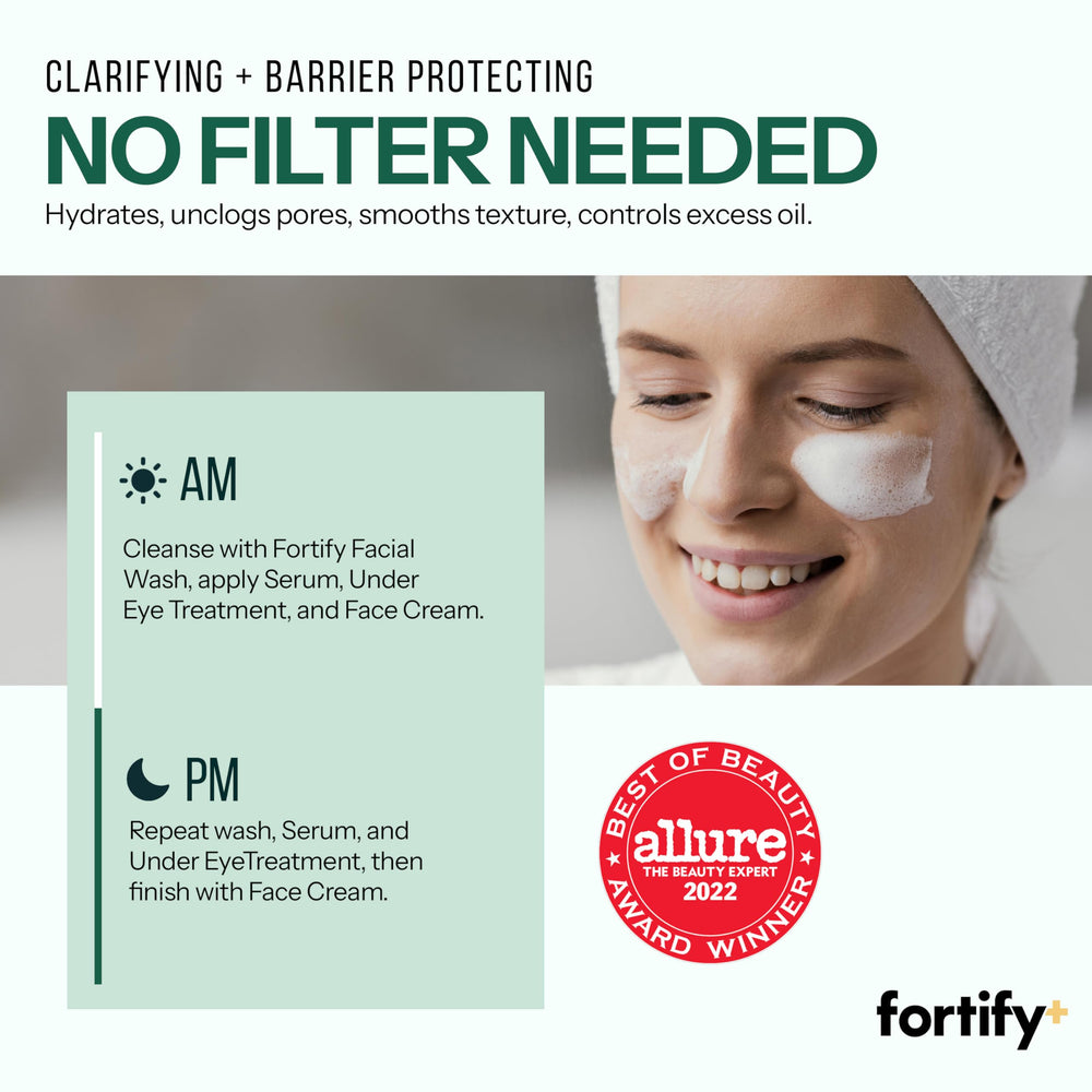 Fortify Skincare bottle held in hand for scale, reassuring size and travel-friendly benefit