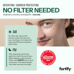 Fortify Skincare caffeine and peptides ingredient focus for energizing effect
