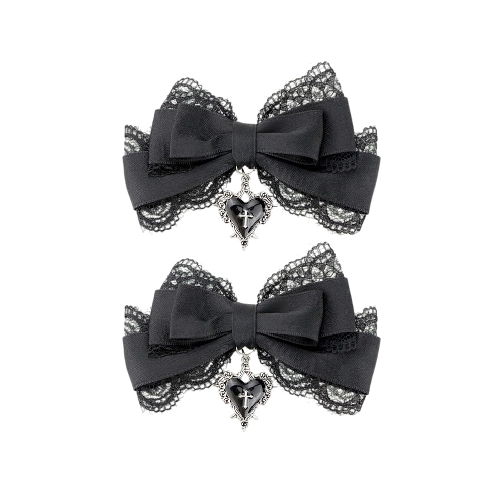 Fosrisix front view of dual black gothic bows showing elegant styling and versatile wear