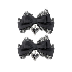 Fosrisix front view of dual black gothic bows showing elegant styling and versatile wear