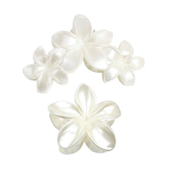 Fosrisix front view of pearl white plumeria claw clips shows elegant floral accessory