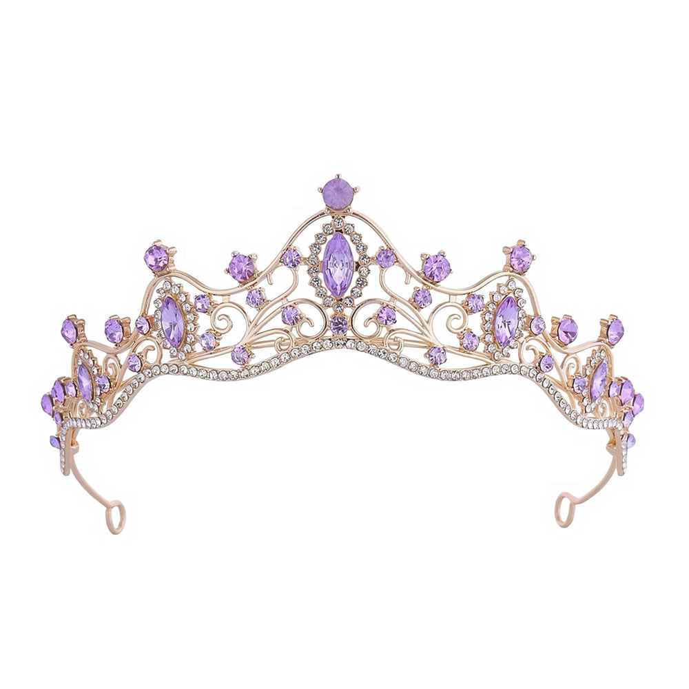 Fosrisix front view crown showing purple crystals and gold frame for striking shine