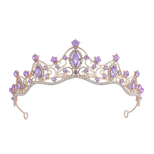 Fosrisix front view crown showing purple crystals and gold frame for striking shine