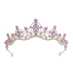 Fosrisix front view crown showing purple crystals and gold frame for striking shine