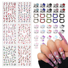 Foweso front packaging showing 46-piece cute cat nail charm kit and stickers for easy selection