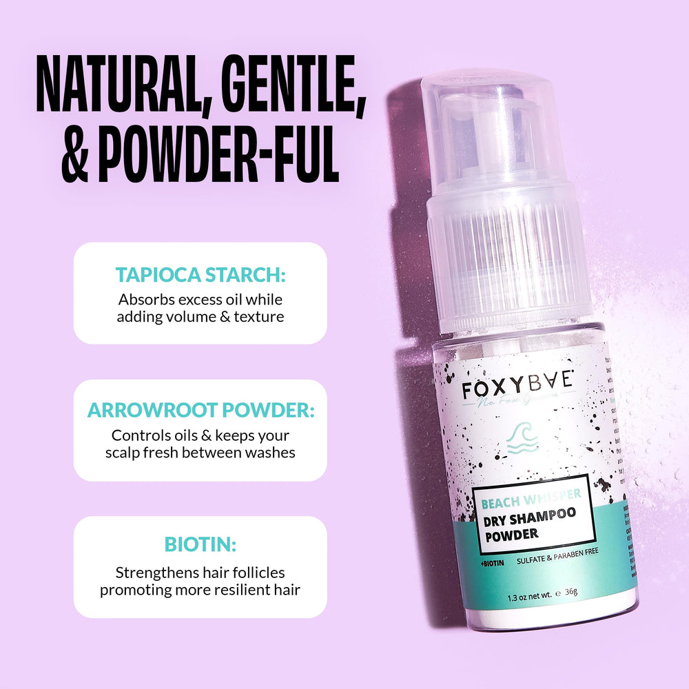 FoxyBae Beach Whisper open top revealing fine powder for quick oil absorption