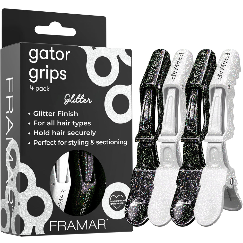 FRAMAR glitter alligator clip front view showing secure grip and fashion detail