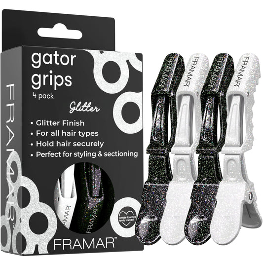 FRAMAR glitter alligator clip front view showing secure grip and fashion detail
