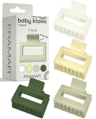 FRAMAR medium claw clip front pack showing four green shades and packaging benefits