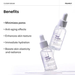 FRANKLY Closer Serum applied on hand demonstrating silky, non-greasy finish