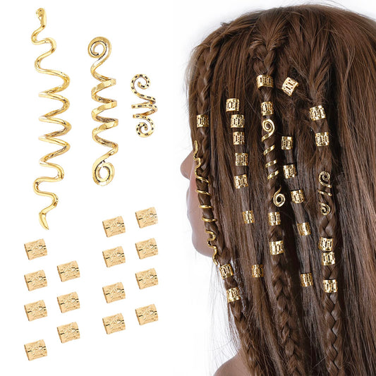 FRDTLUTHW front packaging showing 18 gold hair jewelry pieces, display benefit
