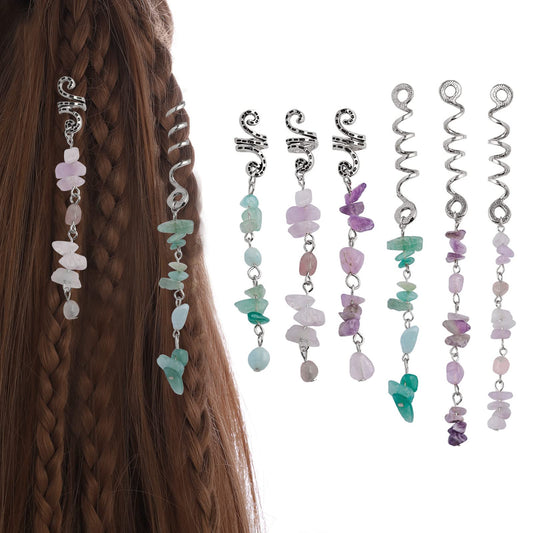 FRDTLUTHW front view of six silver-mix hair tassel charms showing variety and convenience
