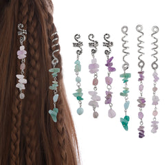 FRDTLUTHW front view of six silver-mix hair tassel charms showing variety and convenience