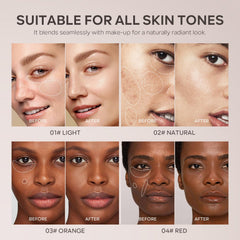 FREEORR before and after under-eye application showing visible neutralizing effect
