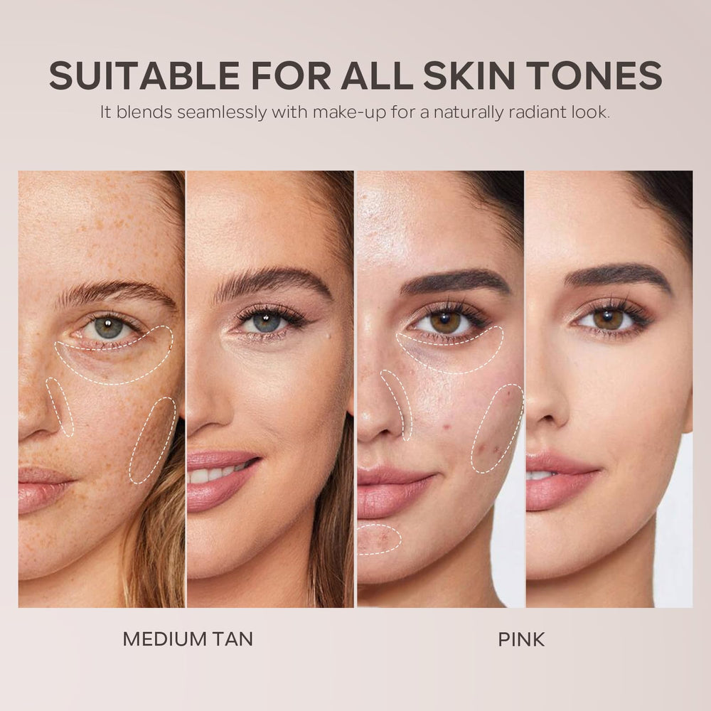 FREEORR application close-up under eye illustrating targeted correction and brightening effect