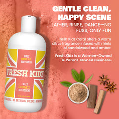 Fresh Kidz girls coral in shower use shows child enjoying bath time and effective cleansing benefit