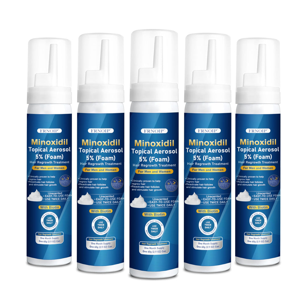 Frnoip 5% minoxidil foam front packaging showing product details and benefits