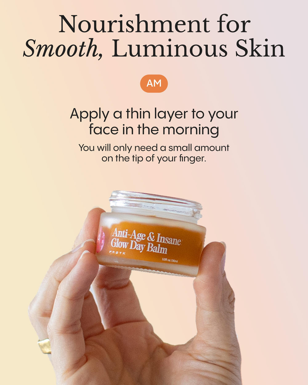 FRØYA application on fingertips to face demonstrating smooth absorption benefit