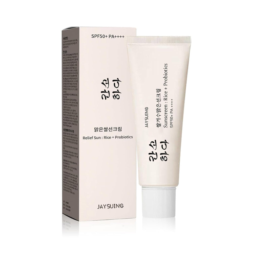 fruitery Relief Sun front tube showing SPF50+ protection and branding