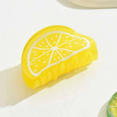 FRUZJAY lemon clip worn half-up demonstrating quick styling benefit