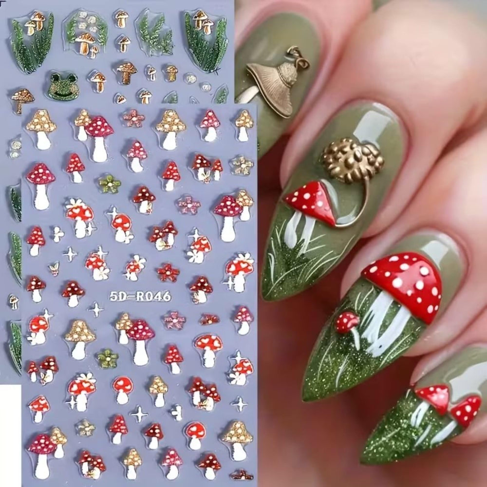 FRUZJAY stickers applied on nails with pastel polish for playful finished manicure