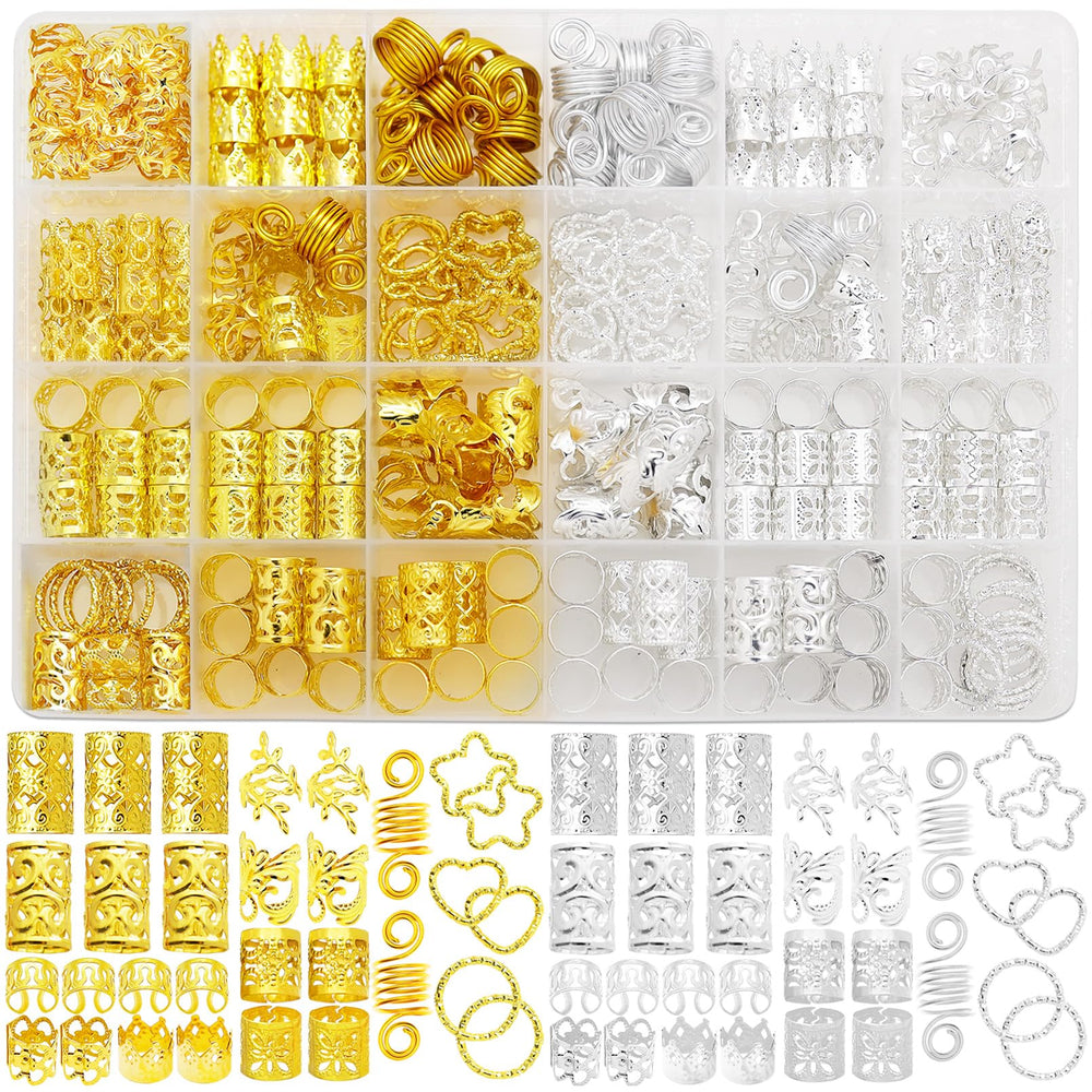 Fscwlmon kit front view showing assorted metal hair charms and box for styling