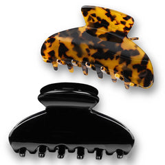 Fsmiling front view of both clips shows elegant two‑piece set and durable design