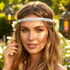 Fstrend headband worn across forehead offering boho look and festival-ready flair