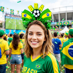 Fuesteoyd Brazil headband worn in stadium capturing energetic support and clear team identity