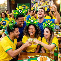 Fuesteoyd Brazil headband in a party scene as a photo prop for social media-worthy moments