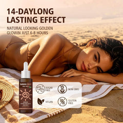 fugit bottle inside a beach bag, supports a healthy-looking tan without sun