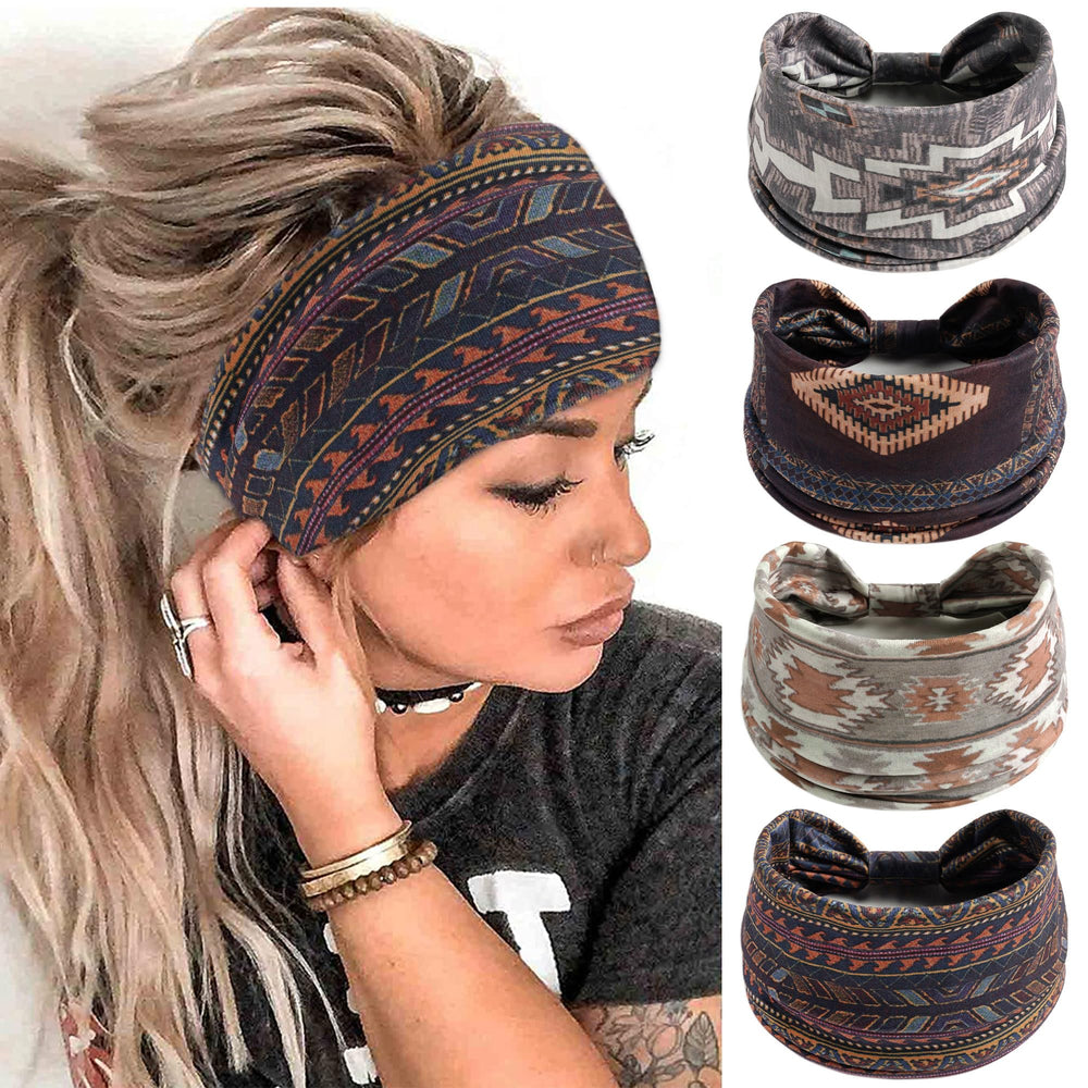 FULZTEY front view of 4-piece headband pack showing colors and patterns, stylish convenience