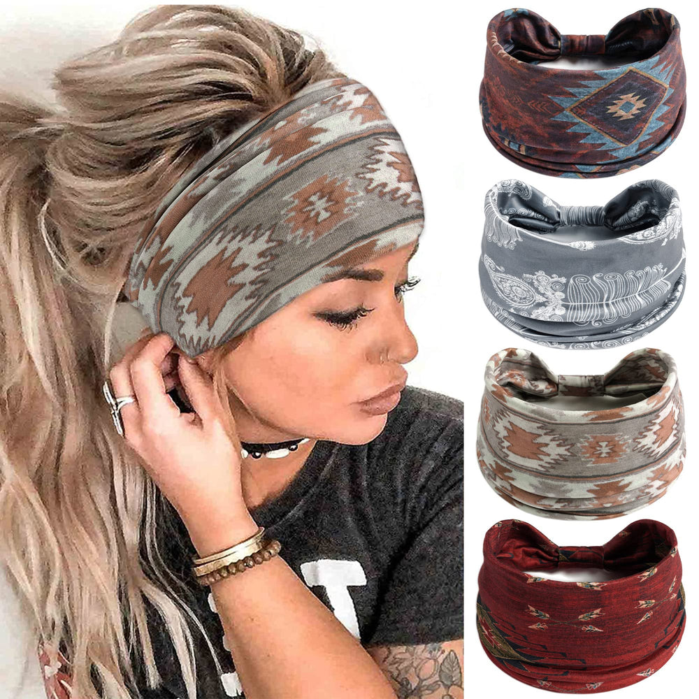 FULZTEY front view showing four vintage headbands and packaging benefit versatility