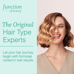 Function of Beauty packaging showing 11 oz volume and clear product information benefit