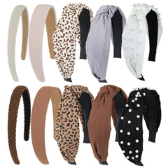 Funtopia front view of ten knotted headbands showcasing coffee-tone colors and variety