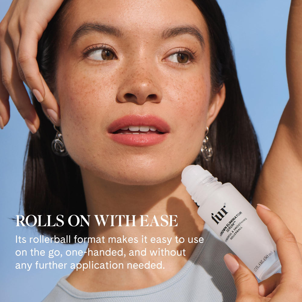 Fur rollerball being applied to bikini line to treat bumps and prevent ingrowns