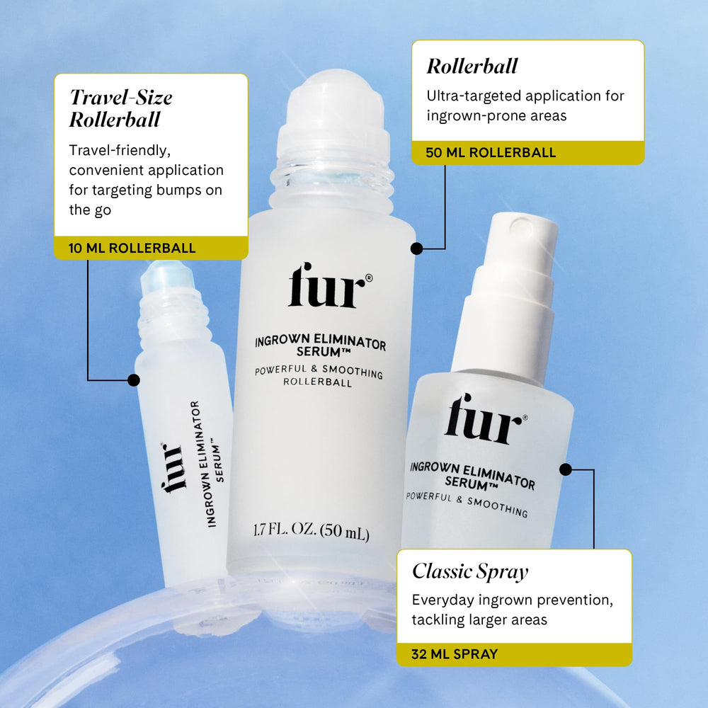 Fur bottle on bathroom counter alongside towel and razor showing daily routine use