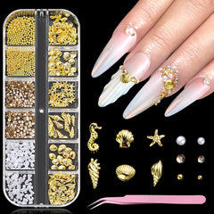 Furtherpretty front packaging showing full 12-grid summer nail charms set for organized use