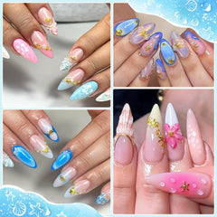 Furtherpretty beach-inspired manicure on hands to convey seasonal style and vibe
