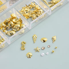 Furtherpretty mixed pearls beads and rhinestones detail for layered beach nail designs