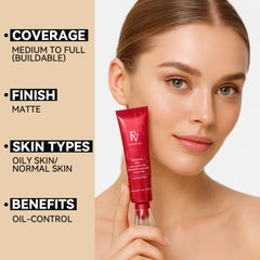 FV applying with sponge showing seamless, buildable coverage benefit