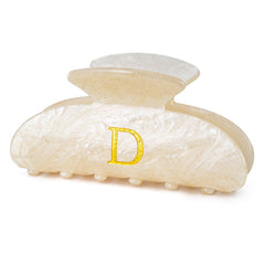 Fycert front view gold initial hair clip showing monogram and shine