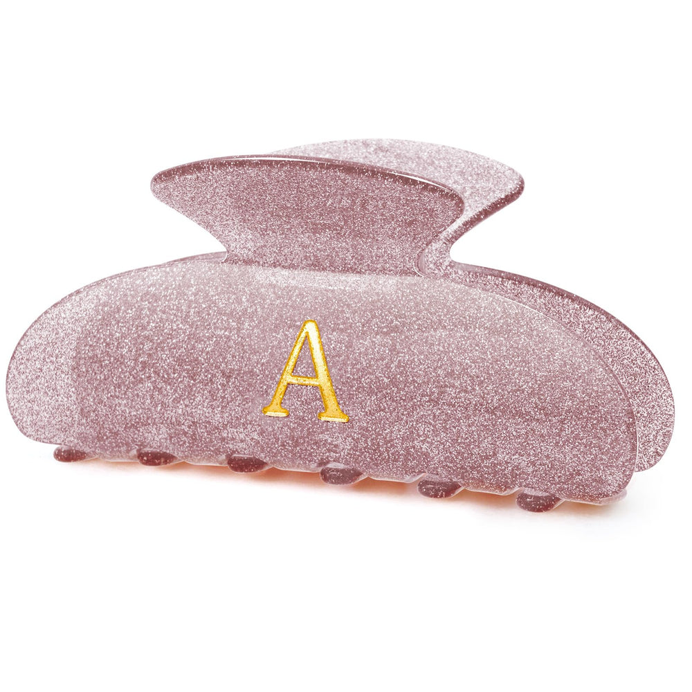 Fycert lavender clip front view showing shaped initial and glossy finish, adds personalized style