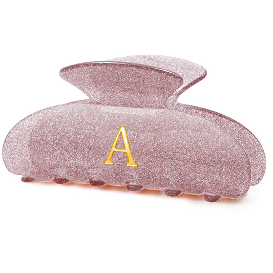 Fycert lavender clip front view showing shaped initial and glossy finish, adds personalized style