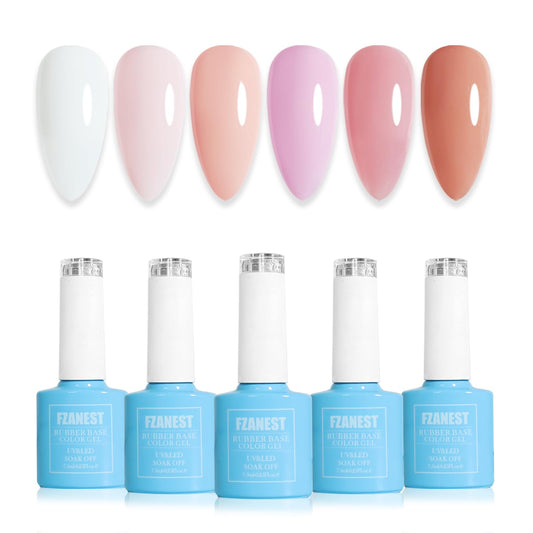 FZANEST front packaging showing six nude pink gel bottles and box, clear kit benefit