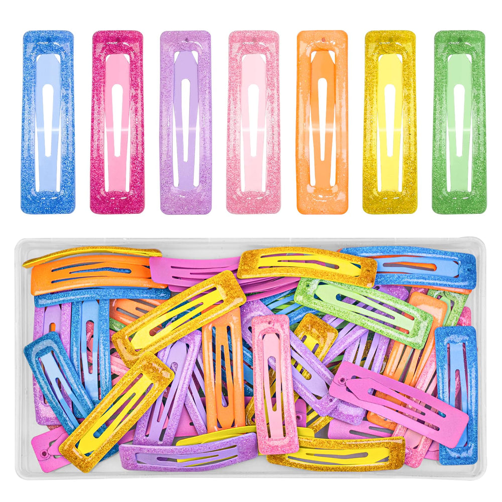 FZWONVUC front pack of 49 glitter snap hair clips showing colorful variety and convenience