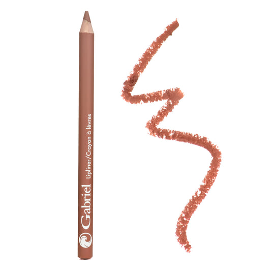 Gabriel Cosmetics Nutmeg lipliner front view shows slim pencil and shade