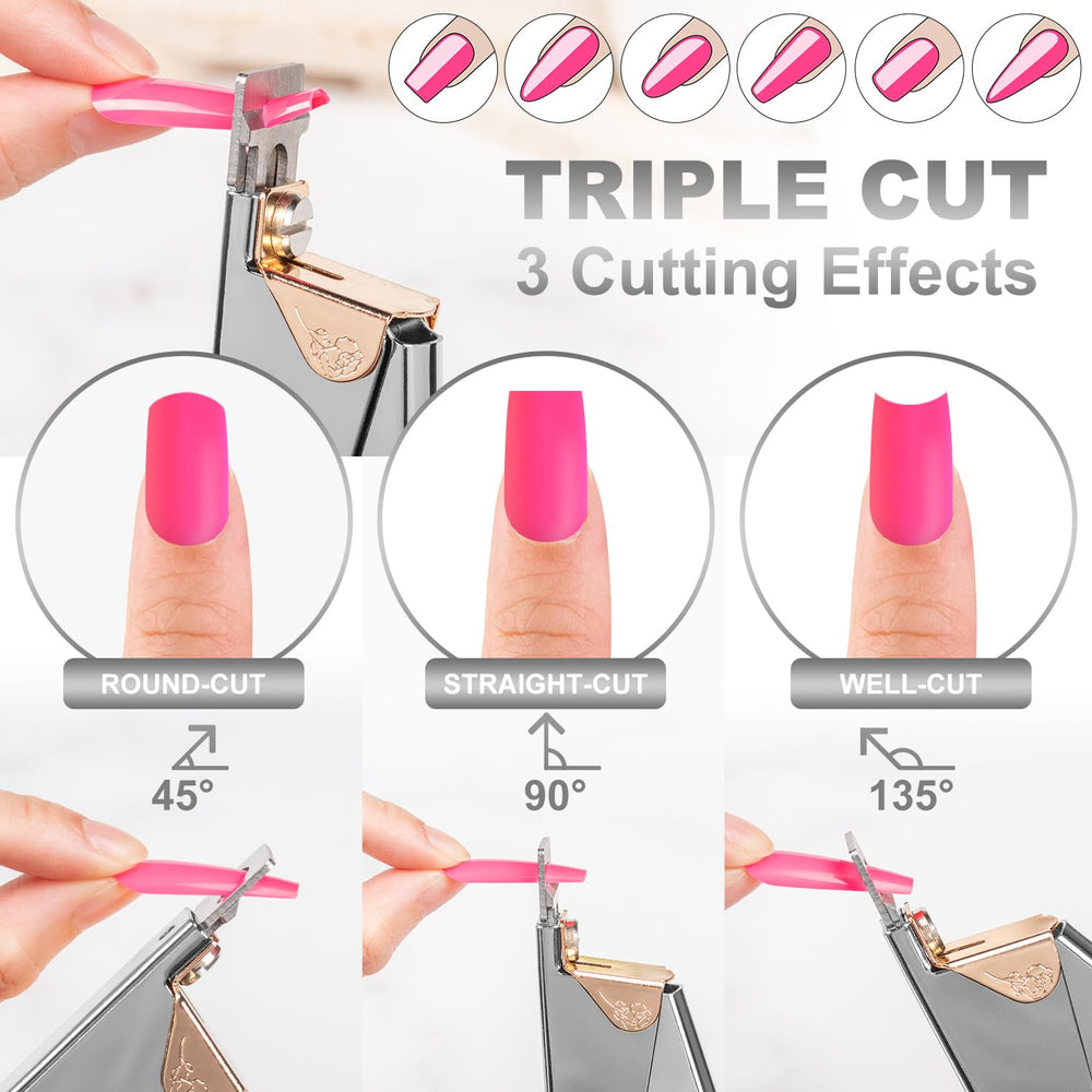 GA&EN clipper showing three adjustable angle positions for shaping multiple nail styles accurately