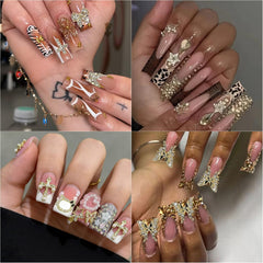 Ganepwns applied on acrylic tip demonstrating glamorous 3D accent effect